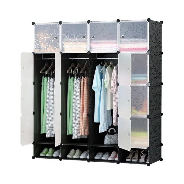House of Quirk 20 Cube Portable Wardrobe for Hanging Clothes, Combination Armoire, Modular Cabinet for Space Saving, Ideal Storage Organizer Cube for Books, Toys, Towels (White/Black)