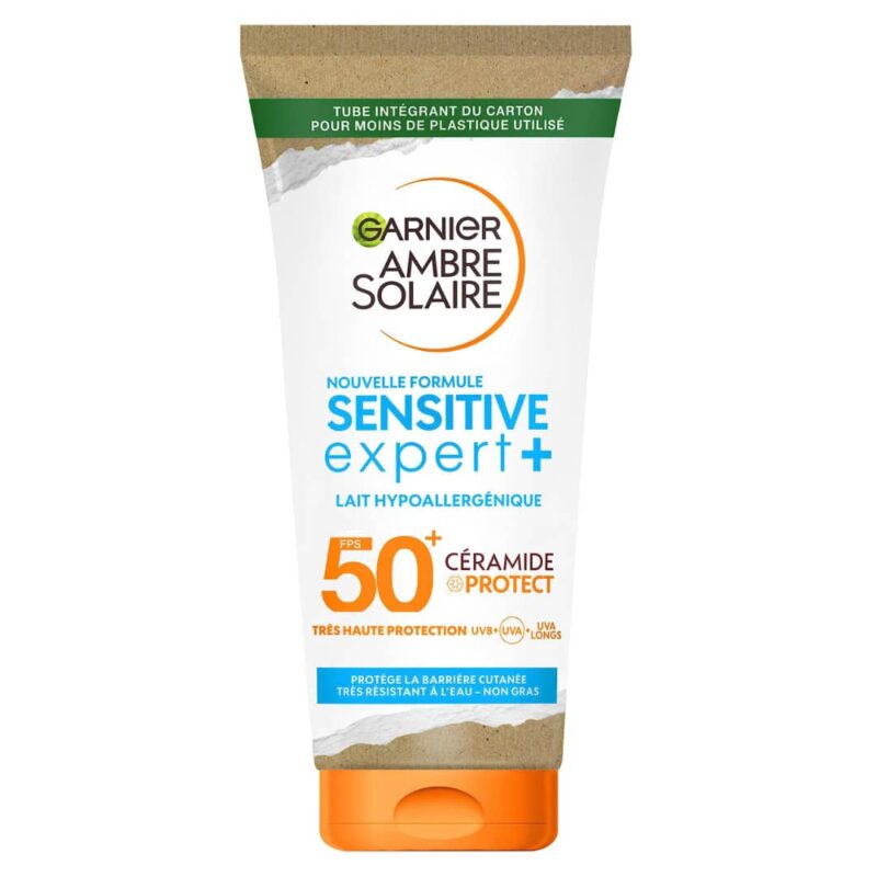 Garnier Ambre Solaire Sensitive Expert + Sun Protection Milk with SPF 50 +, Very Light and Residue-Free Sun Cream for Light and Sensitive Skin, 1 x 175 ml