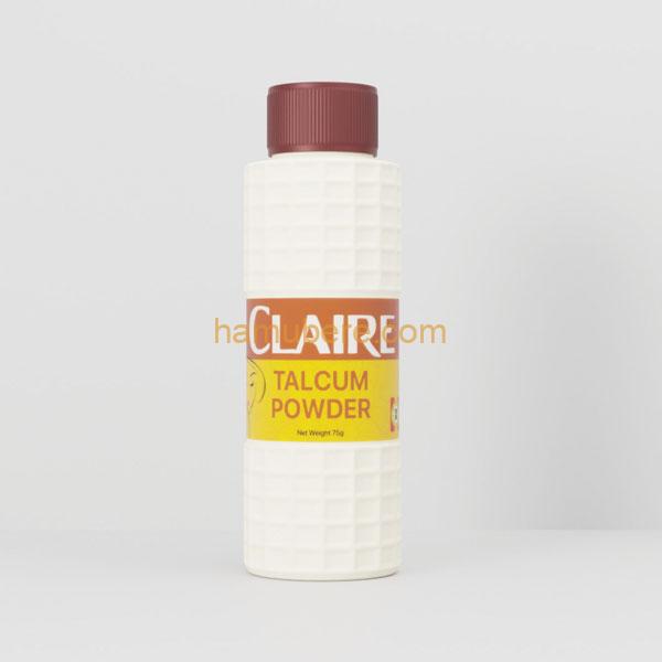 Claire Talcum Powder Experience the luxurious comfort and gentle absorption, leaving your skin feeling soft, smooth, and delicately scented.