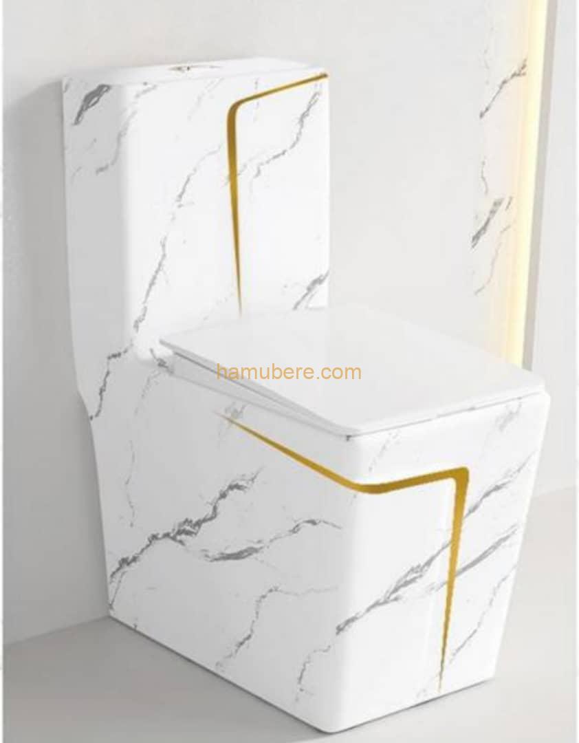 Cuvette Wc Chaozhou Sanitary Ware Vitreous China Ceramic Elongate Square Marble Gold Line Bathroom Siphonic One Piece Toilet