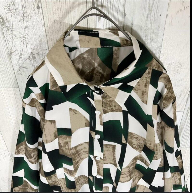 Geo Print Button Front Shirt, Casual Long Sleeve Collared Shirt, Women’s Clothing