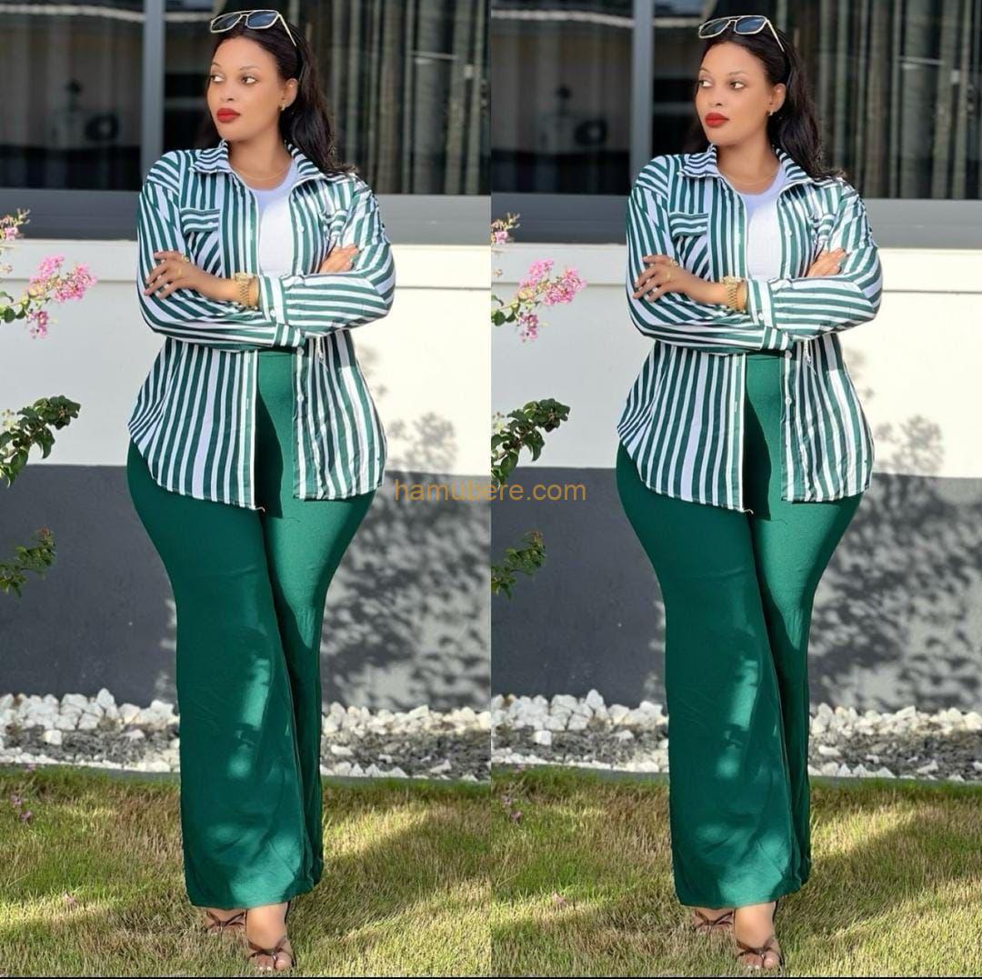 Women’s Casual Two Piece Outfits Striped Long Sleeve Collar Button Down Shirt