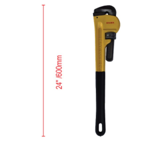 Pipe Wrench ,Size: 600mm (24″) Size:24″ Max clamping diameter:76mm Mobile jaw drop-forged with high quality carbon steel Inactivate treatment Body material:ductile cast iron