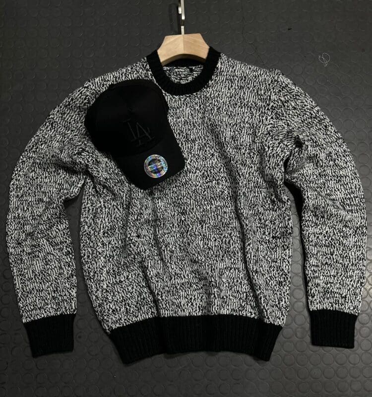 MZLaly Sweaters for Men – Men Contrast Trim Drop Shoulder Sweater (Color : Gray, Size : Large)