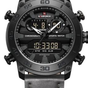 NAVIFORCE NF9235 Trendy Men’s Watch Leather Strap Waterproof Luminous Dual Display Multi-function Sports Men’s Watch