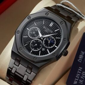 WLISTH new Vintage black Men’s watch Classic Business steel band quartz waterproof leisure watch High quality luxury