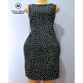 a black and white striped sleeveless dress with a flared hemline