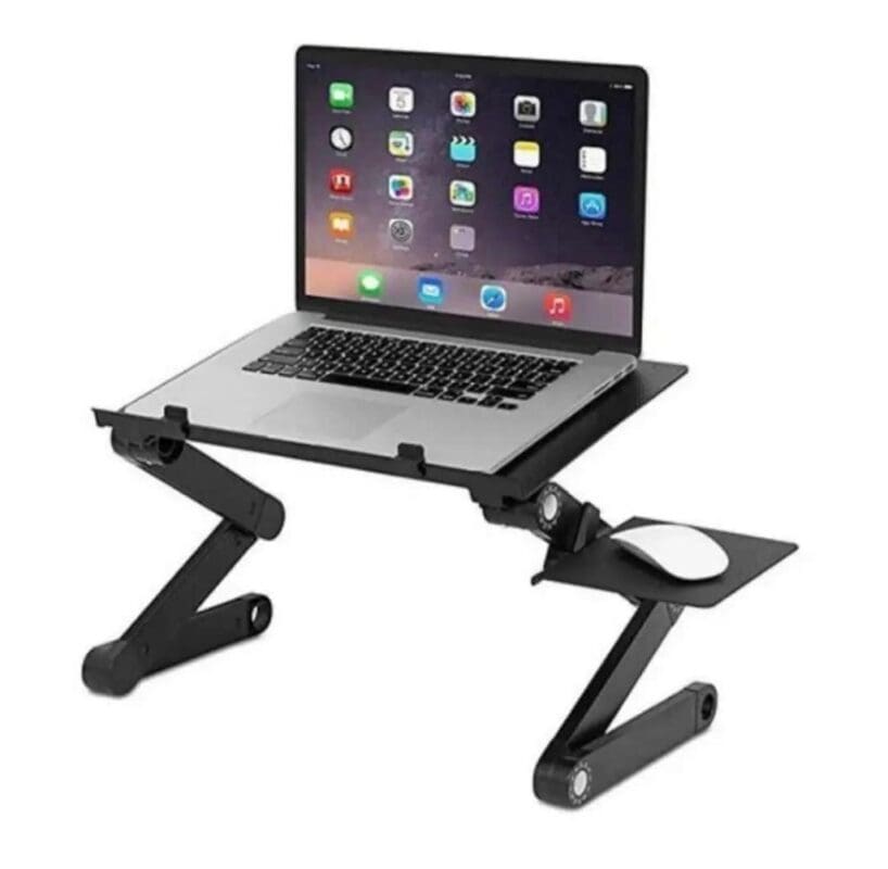 Fashnetic Laptop Table T-8 360 Degree Multi-Angle Adjustable Folding Computer Desk Table Stand Up/Sitting with Mouse Pad, Ergonomics Design. Brand FASHNETIC Material Aluminium Colour Black Special Feature Ergonomic, Foldable Style Portable,Adjustable,Dura