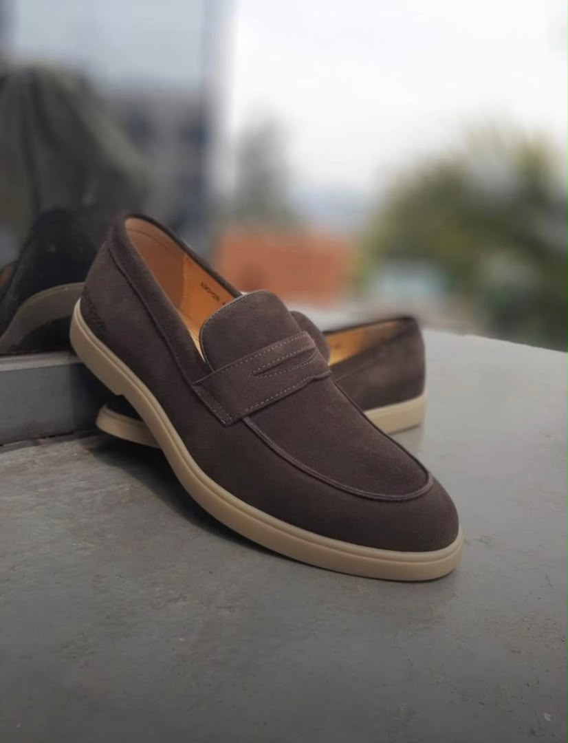 Men’s Suede Penny Loafer Sneakers – Espresso Brown