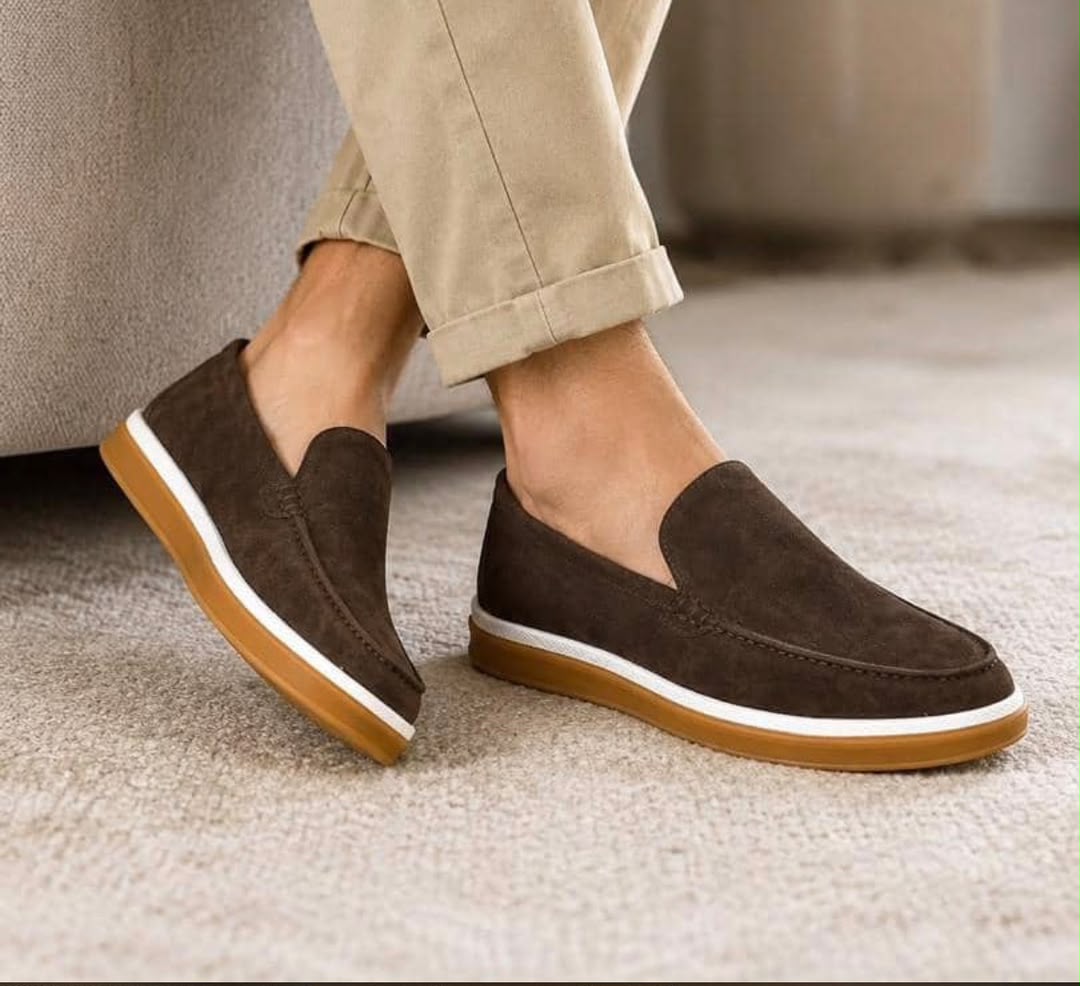 Men’s Premium Suede Slip-On Loafer Sneakers – Dark Earth Brown