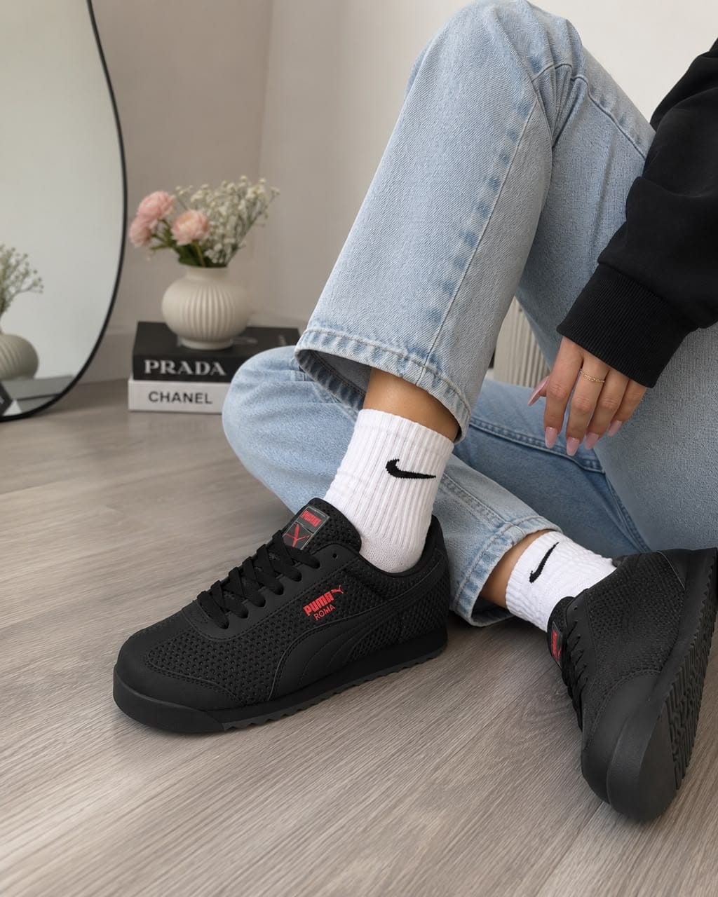 PUMA Roma Woven Mesh -Triple Black / High Risk Red