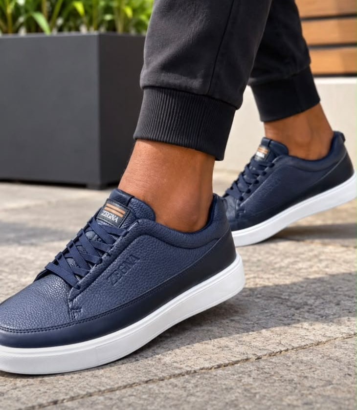 Zegna Ferrara Navy Blue Leather Sneakers
