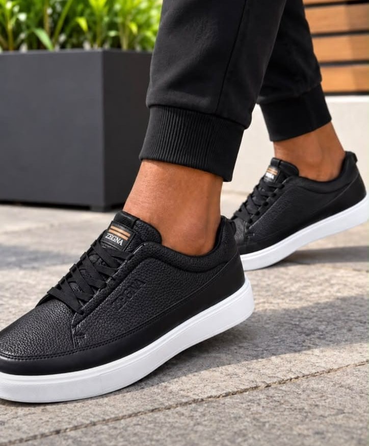 Zegna Ferrara Black Leather Sneakers