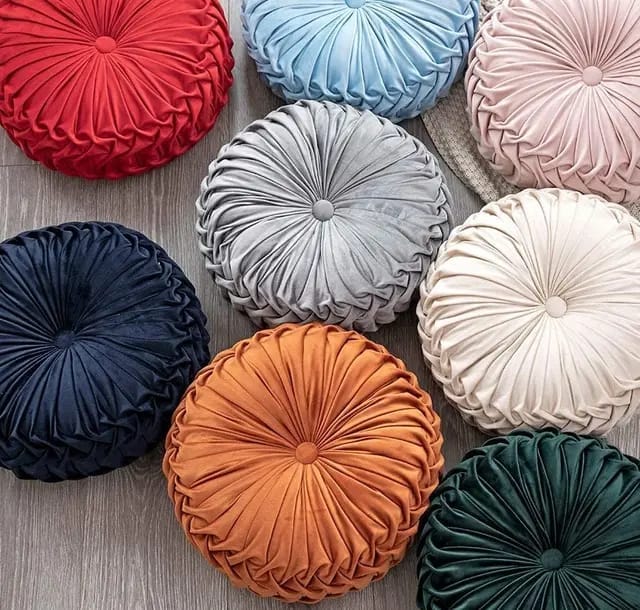 Round Velvet Pleated Pumpkin Throw Pillow – Luxury Handmade Decorative Cushion for Sofa, Bed, and Chair