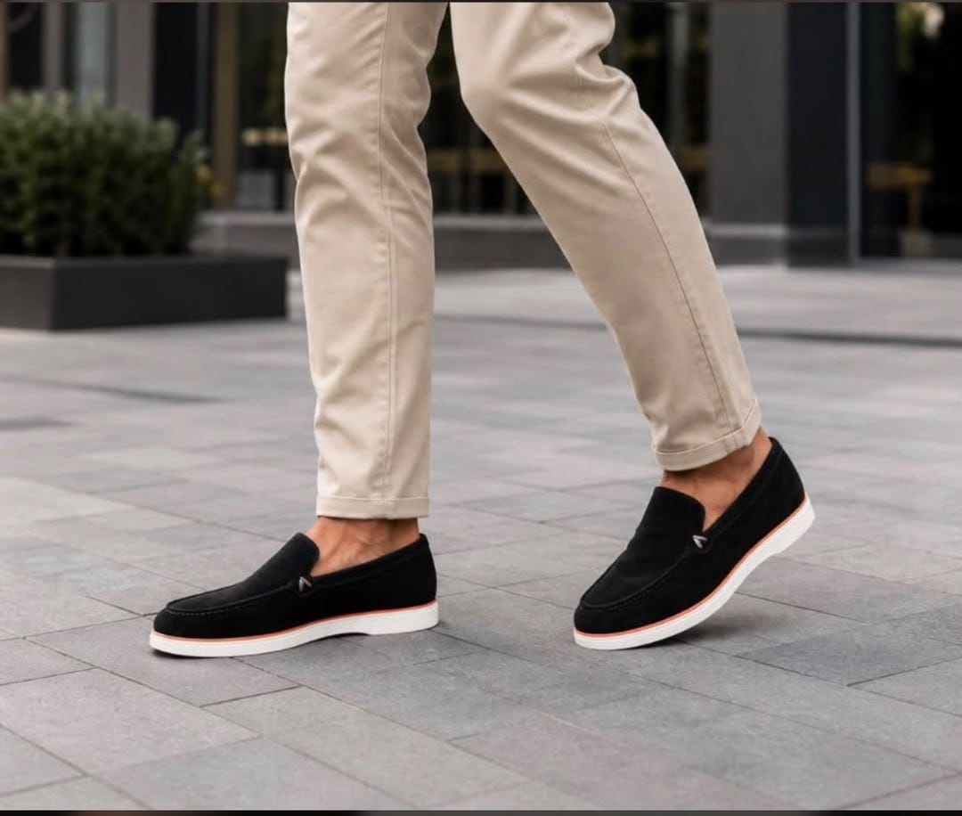 Premium Suede Slip-On Casual Loafers (Jet Black / Contrast White Sole)