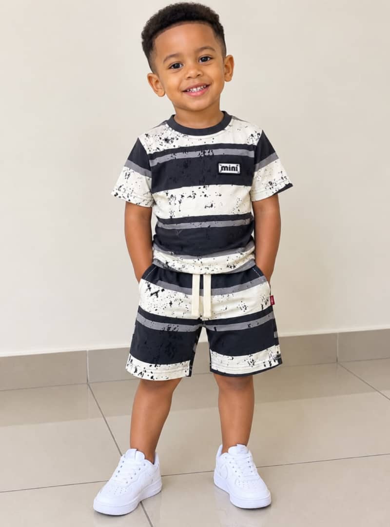 Toddler/Boys Grunge Splatter Stripe Print Tee & Drawstring Shorts Set