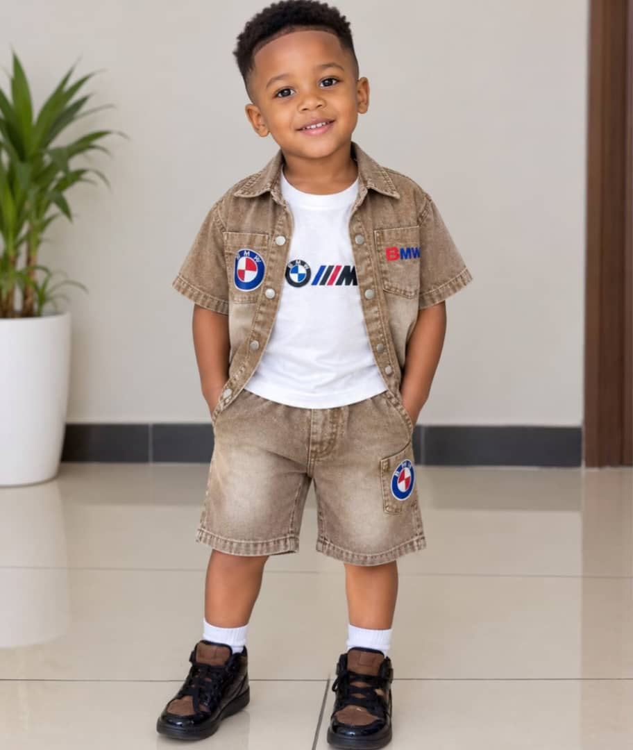 Boys BMW Tee & Short Sleeve Denim Shirt & Shorts Set