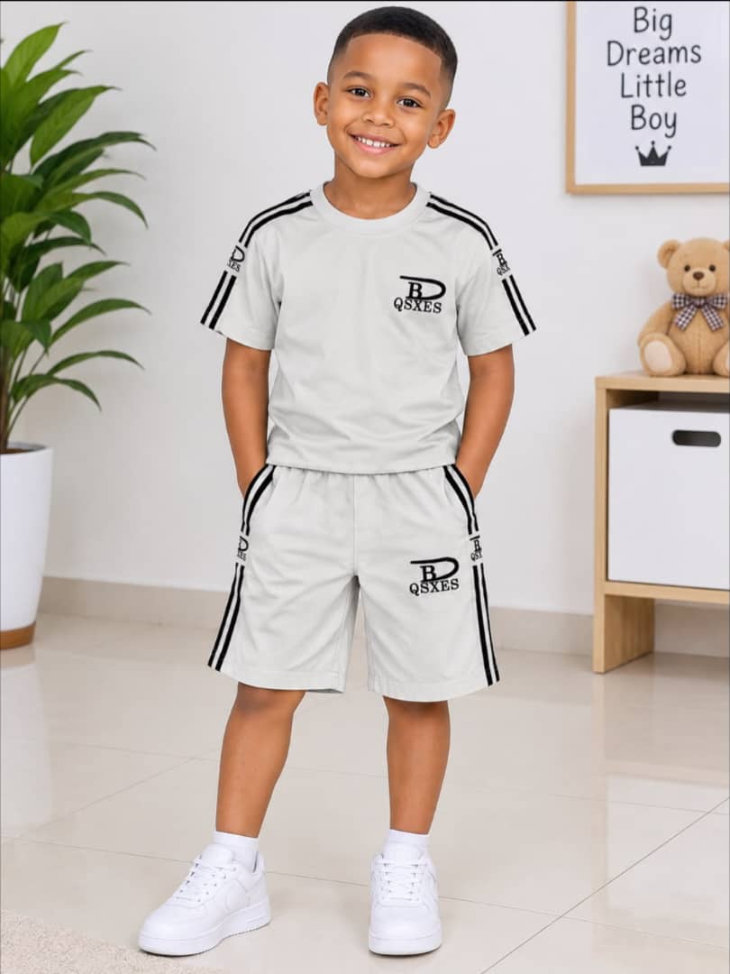 Boys Letter Tee & Side Stripe Drawstring Shorts Set