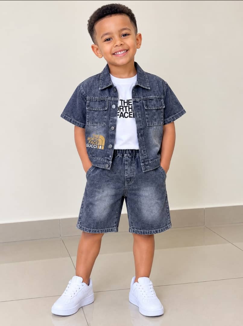 Boys The North Face Tee & Short Sleeve Denim Shirt & Shorts Set